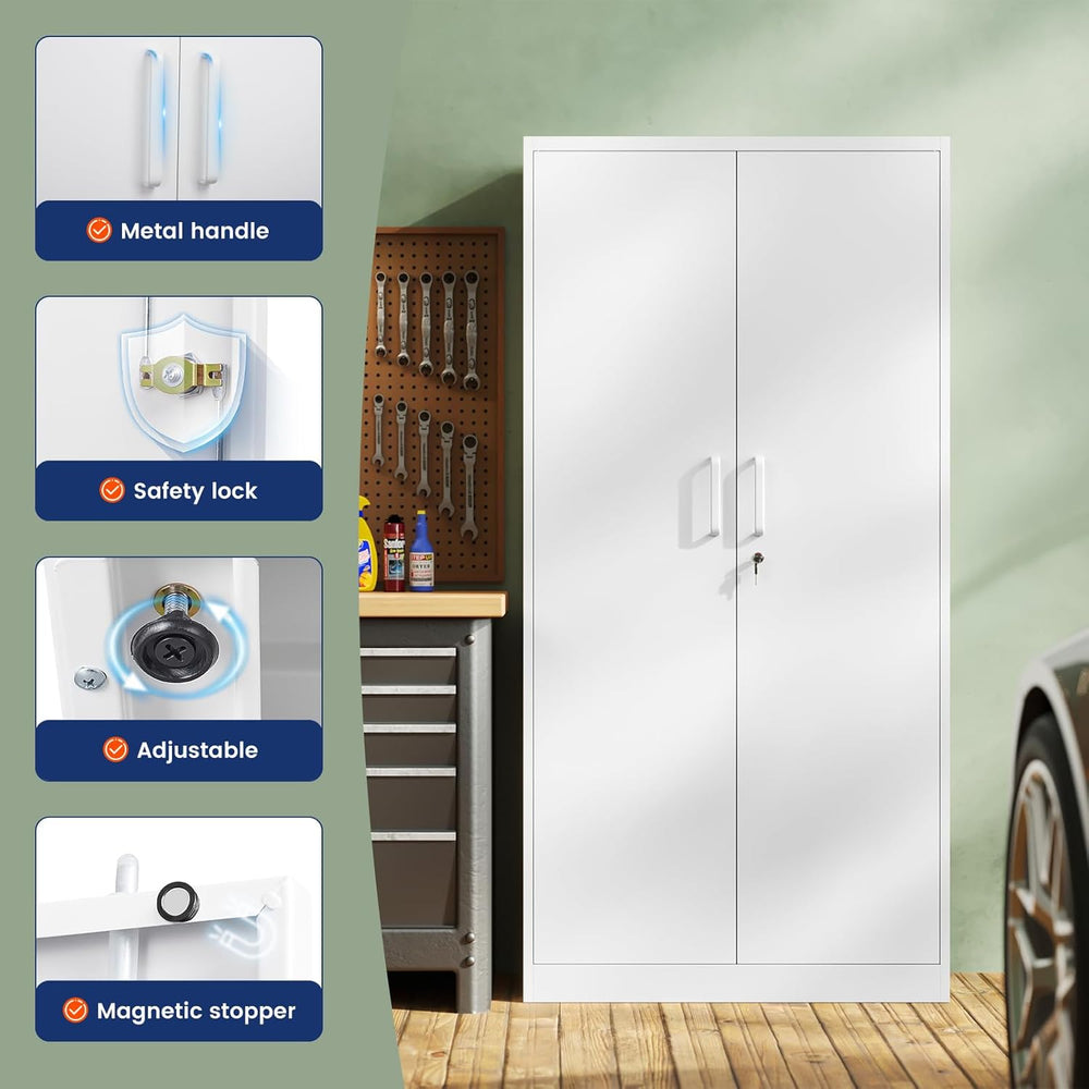 Yizosh Metal Garage Storage Cabinet with 2 Doors and 5 Adjustable Shelves - 7...
