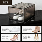 Shoe Boxes Shoe Storage Boxes Display Boxes with Magnetic Doors and Stackable Design, Ideal for Hallways, Under Beds, Wardrobes, and Living Rooms (Magnetic Door-Black, 6 Pack)