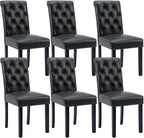 Modern Dining Chairs Set of 6, Farmhouse PU Leather Kitchen Chairs, Upholstered Accent Chair Parsons Chair for Home/Living Room/Bedroom/Resturant, Black