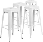 Flash Furniture Lily 4 Pack Commercial Grade 30" High Backless White Metal Indoor-Outdoor Barstool with Square Seat