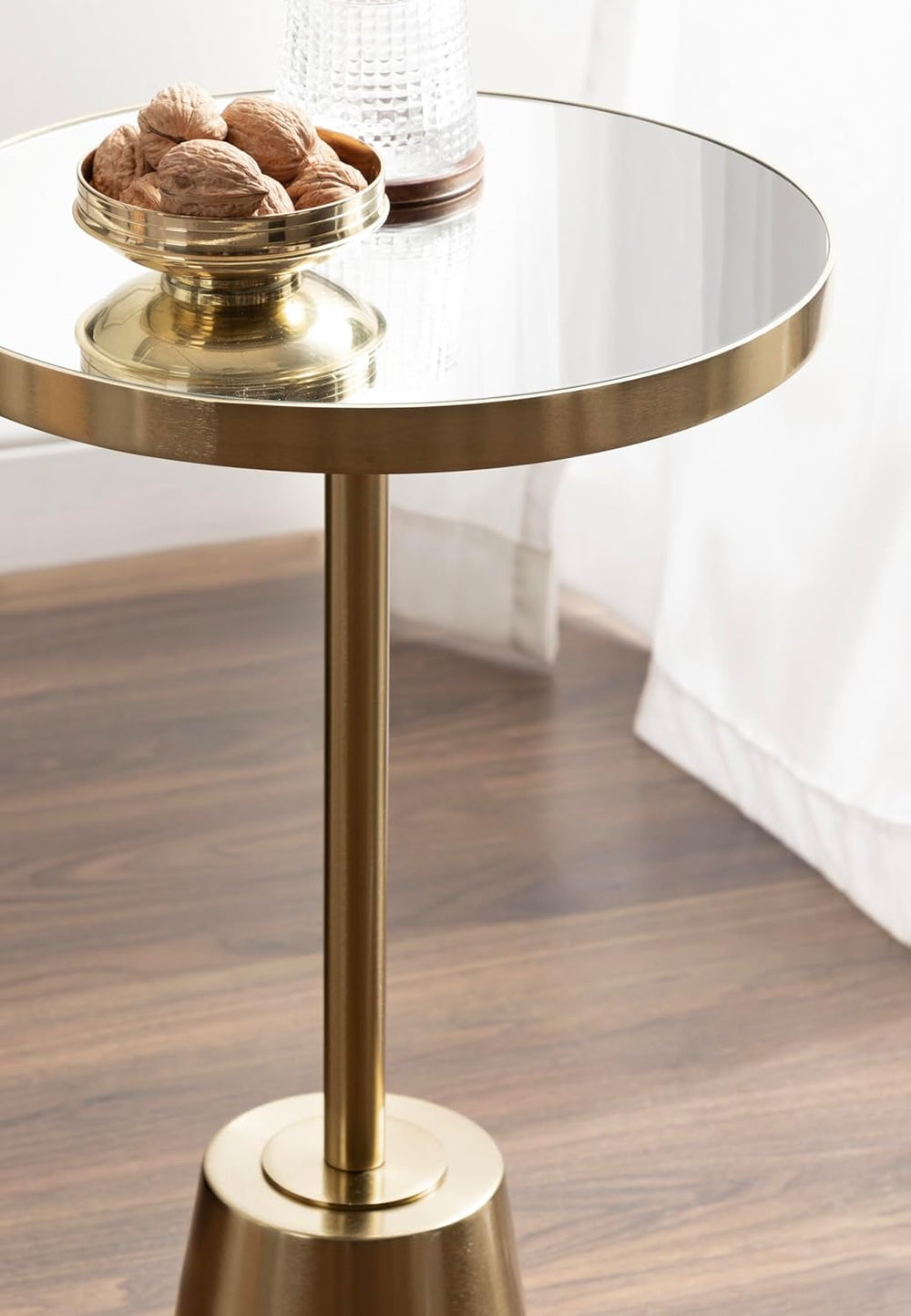 Kate and Laurel Tira Elegant Round Mirrored Side Table, 14 x 14 x 24, Gold, M...