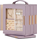 Homde Christmas Gifts Jewelry Box 360° Rotating, Necklace Earring Organizer with Transparent Window, Mirror, 7 Drawers, Large Ring Display Storage Case for Girls Women (Grey Purple)