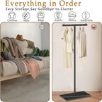 T-Shaped Metal Rack Stand,Modern Clothes Rack With Rock Slab Base,60.3Inch Freestanding Clothing Rack Stand,Suitable For Boutiques, Entryway, Bedroom, Living Room, Hallway,（ 60.3 Black）