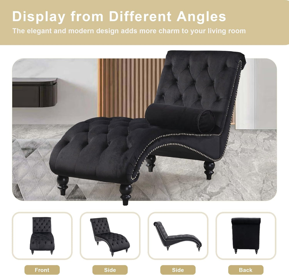 Chaise Lounge Indoor,Velvet Upholstered Lounge Chair Button-Tufted Armless Ch...