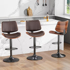 Swivel Bar Stools Set of 4, Adjustable Bentwood Barstools for Kitchen Counter, Modern PU Leather Upholstered Bar Chair with Back and Footrest, for Kitchen Island, Bar, Dining Room, Brown