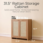 OAKHAM Home Rattan Sideboard Cabinet with Storage, Natural Oak, Set of 3 | Buffet Cabinet with 2 Soft-Close Doors, Adjustable Shelves and 110 lbs Top, For Living Room, Kitchen, Entryway