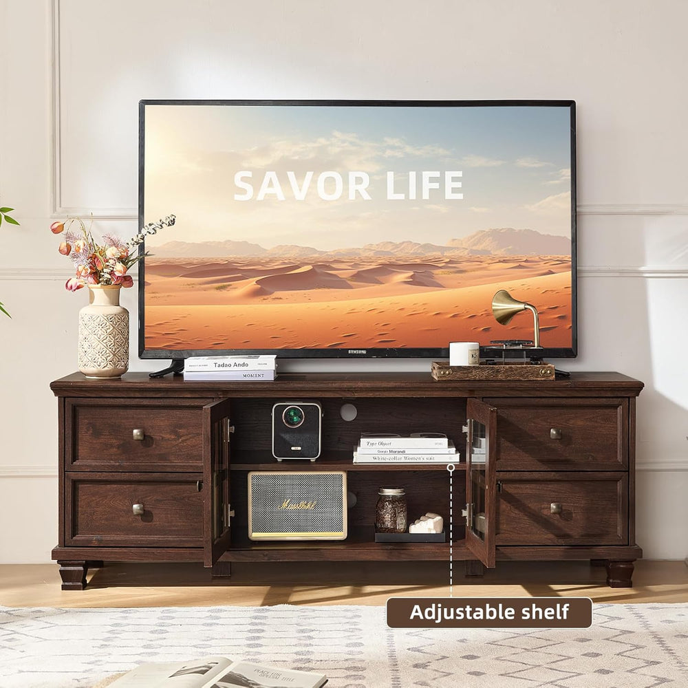SAVOR LIFE Farmhouse TV Stands for Living Room, Walnut | Heavy-Duty Rustic En...