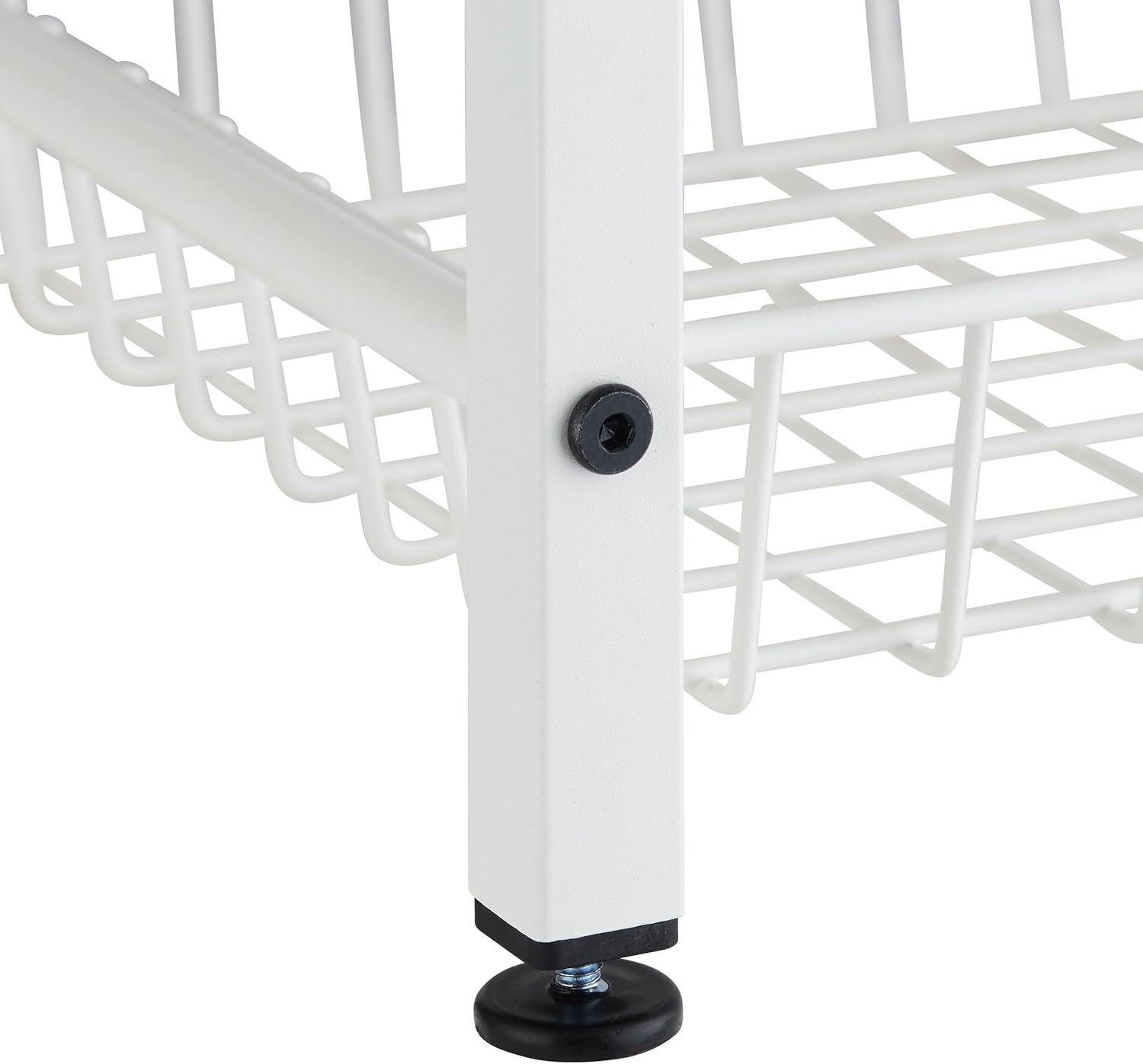 TRINITY 4-Tier Freestanding Metal Shelving Rack with Wire Baskets, Wood Top, and Adjustable Feet, 12"x12"x30", White + Gray-Wash Top