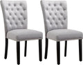 Velvet Dining Kitchen Chair Set of 2, Parsons Upholstered Dining Room Chair, Wood Accent Chair with Nailed Trim, Grey