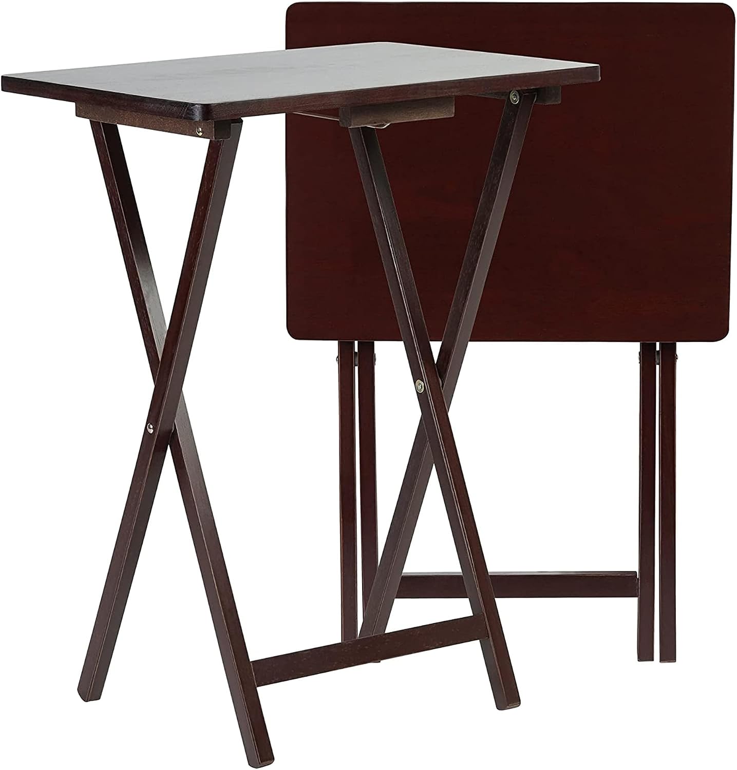 PJ Wood - Folding Wood TV Tray Table - Espresso 8-Piece Set | Solid Construction, 14.57 x 19.09 x 26 in, Space Saving Design, Home Office Use, Leg Base, Requires Assembly, Wipe Clean