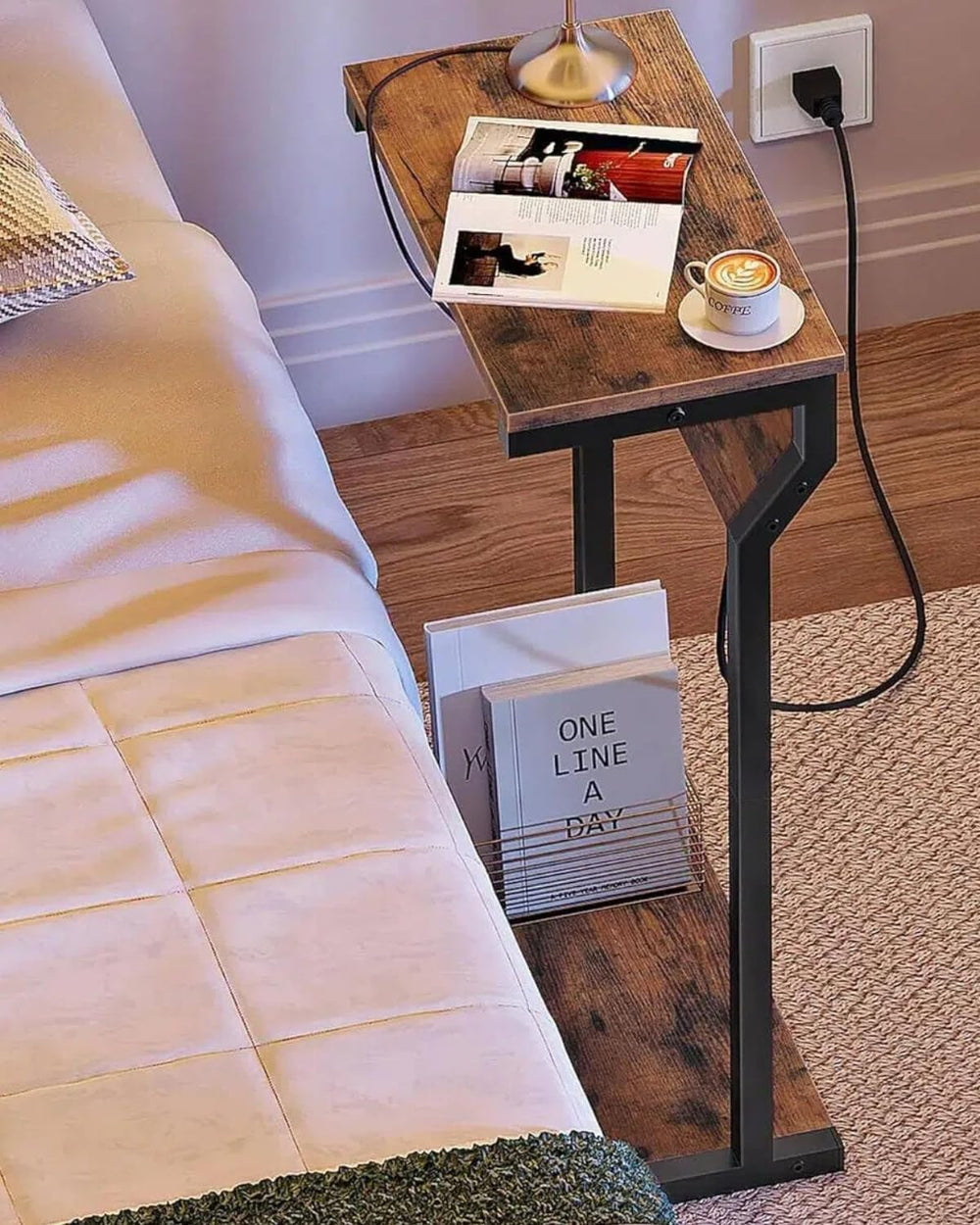 CHOEZON Narrow Side Table with Charging Station, 27" Skinny End Table fo...