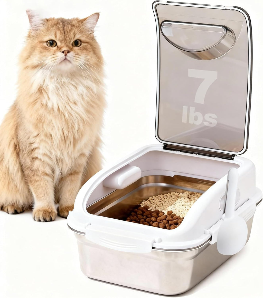 304 Stainless Steel Dog Food Storage Container with Lid for Cat Bird Pet Dry Food Treats, Airtight Mouse Proof Storage Bin Fits Up To 7 Lbs, Coming With Scoop