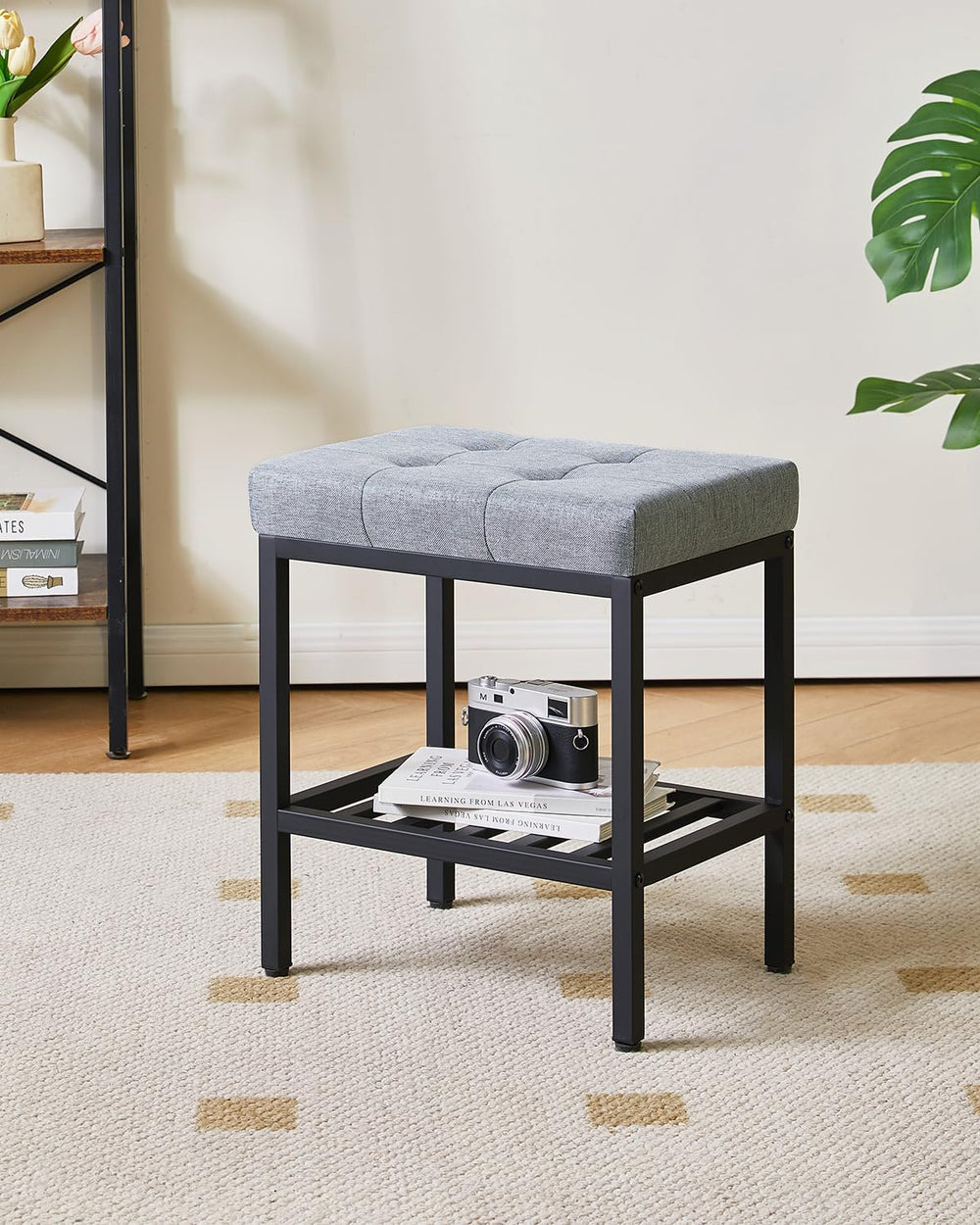 IBUYKE Rectangular Makeup Stool with Adjustable Feet and Storage Space, Footr...