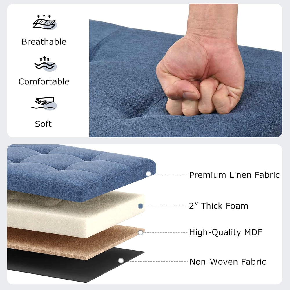 GOFLAME 43 Inches Folding Storage Ottoman Bench, Linen Fabric End of Bed Benc...