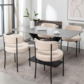Boucle Dining Chairs Set of 4, Upholstered Dining Room Chairs with Black Metal Legs, Round Modern Dining Chair for Dining Room, Kitchen