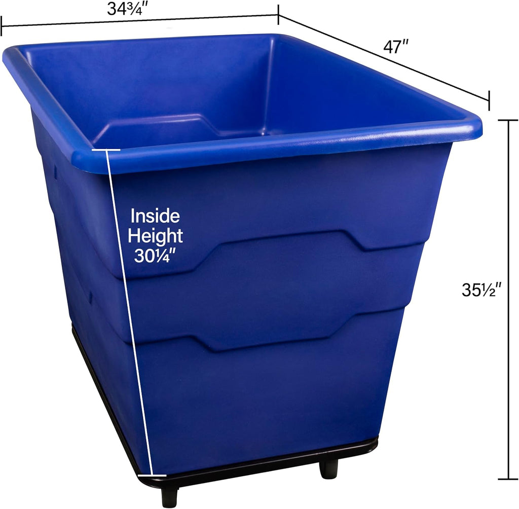 Commercial 16 Bushel Utility Cart with Steel Base, Poly Box Basket Truck, Laundry Cart, and Rolling Trash Bin, 47-Inch x 34.75-Inch x 35.5-Inch, 1000 Pound Weight Capacity, Yellow