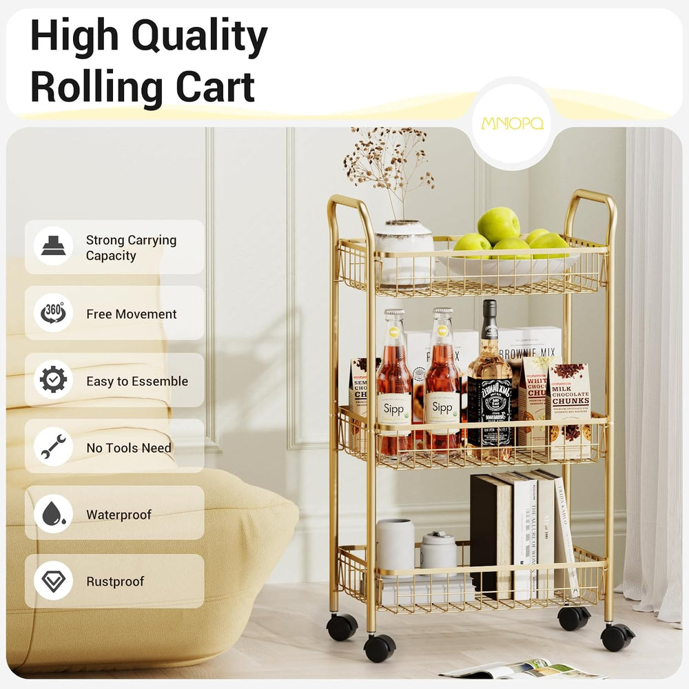 3 Tier Rolling Utility Cart, Storage Trolley Service Cart with Wheels Easy As...