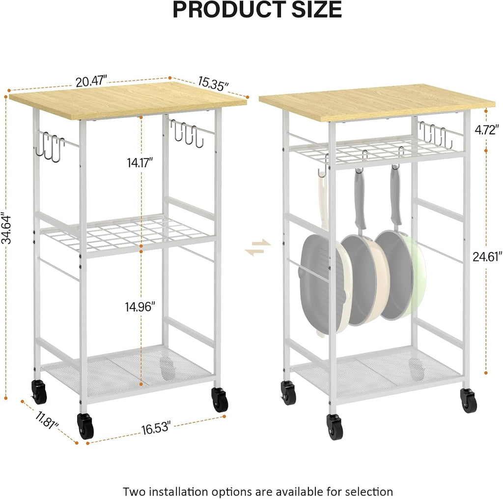 Rolling Kitchen Microwave Cart, 3 Tier Microwave Table Stand with Adjustable Shelf, Kitchen Storage Rack on Wheels, Coffee Station Cart Rack Shelf Organizer for Living Room Office, Balcony