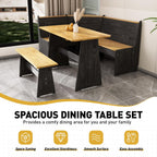 Kitchen Breakfast Nook Table Set - Solid Wood Corner Bench Dining Set for 4-6 People, L Shaped Bench for Dinner Room, Space Saving Kitchen Booth Seating with Table for Small Space, Ink Black