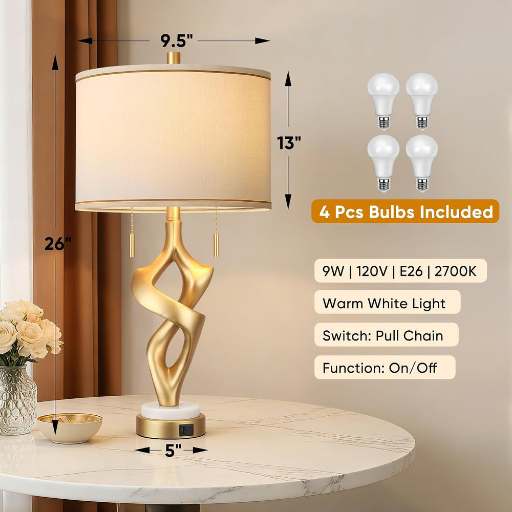 ROTTOGOON Gold Table Lamps for Living Room Set of 2, Modern Nightstand Lamps ...