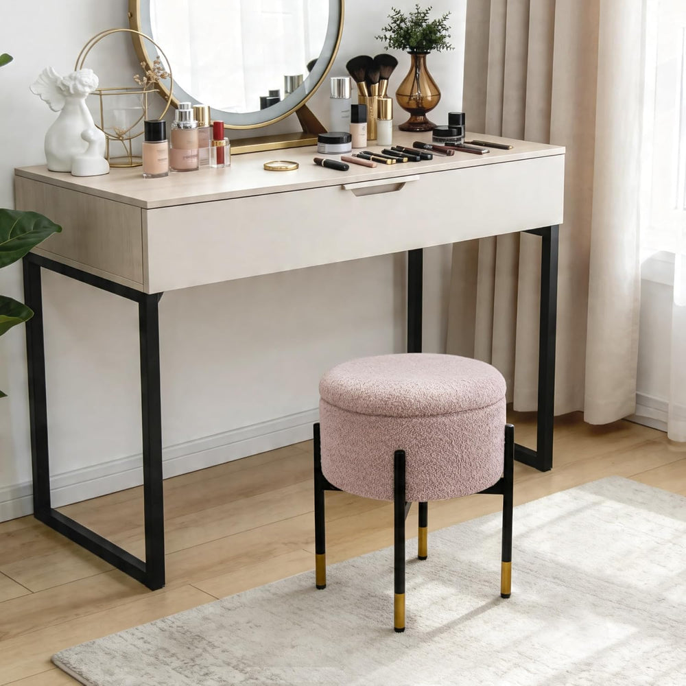 Round Ottoman with Storage, Soft Velvet Vanity Stool, Ottoman Coffee Table wi...