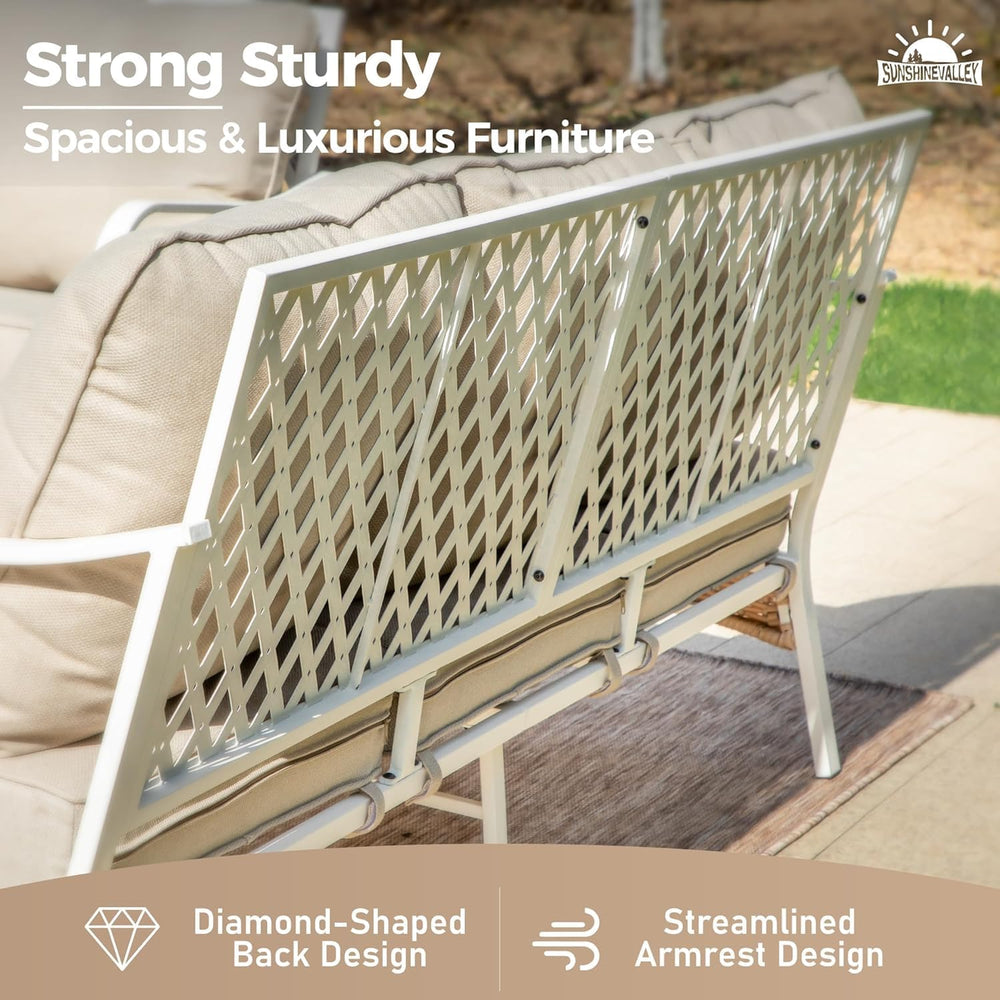 SUNSHINE VALLEY Metal Patio Furniture Sofa with 5.75" Extra Thick Cushio...