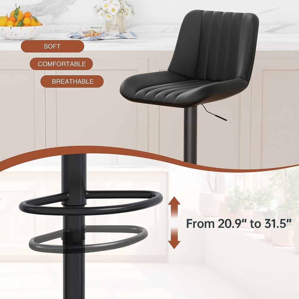 JAMFLY Modern Leather Bar Stools – Swivel & Height-Adjustable Bar Chairs ...