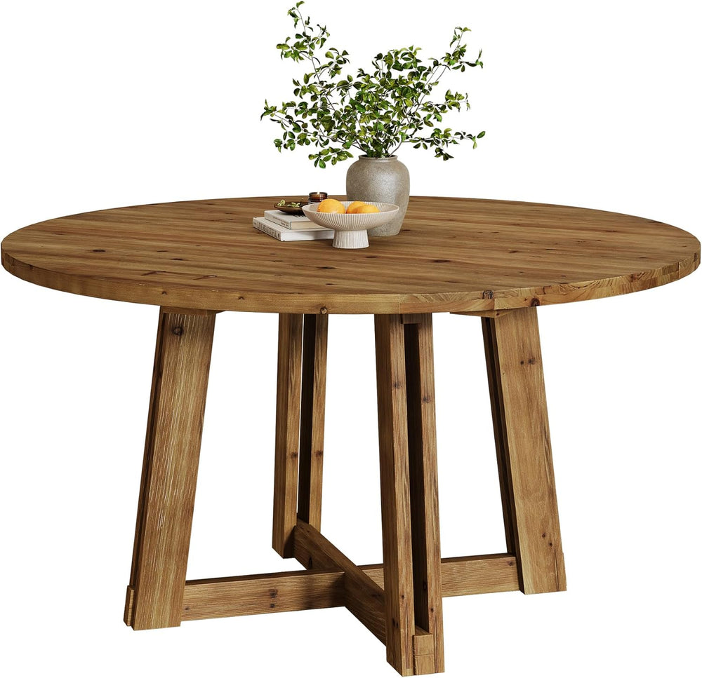 47.3" Solid Wood Dining Table for 4-6, Round Wood Kitchen Table | Farmho...
