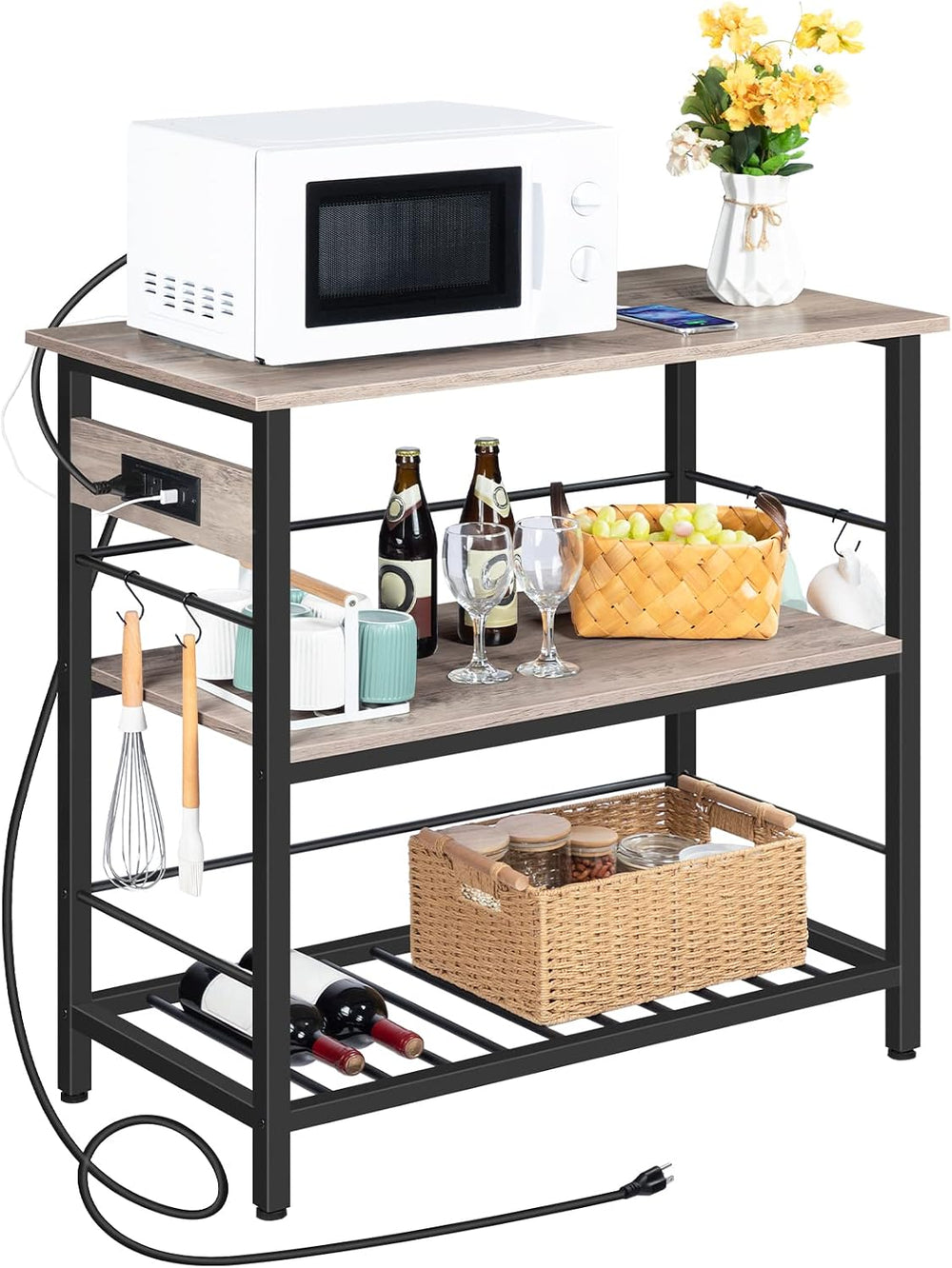 HOOBRO Kitchen Island with Storage, Kitchen Island Table with Power Outlet, 3...