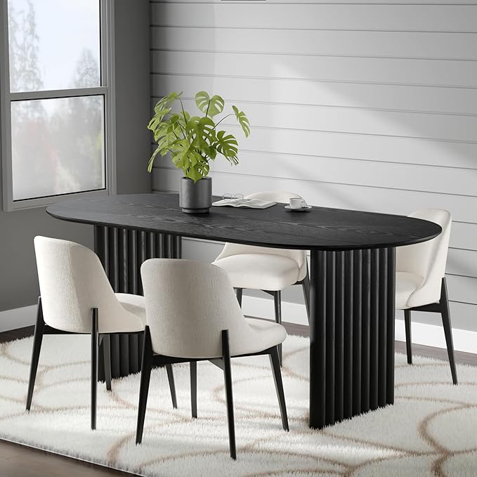 Casaphoria Wood Kitchen Table Set with 6 Chairs, 67" Dining Kitchen Table & Chairs Set for 4-6, Modern Farmhouse Oval Dining Table for Living Room, Easy Assembly, Black