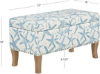Linon Stephanie Cream and Light Blue Starfish Fully Upholstered Bench with Hidden Interior Storage