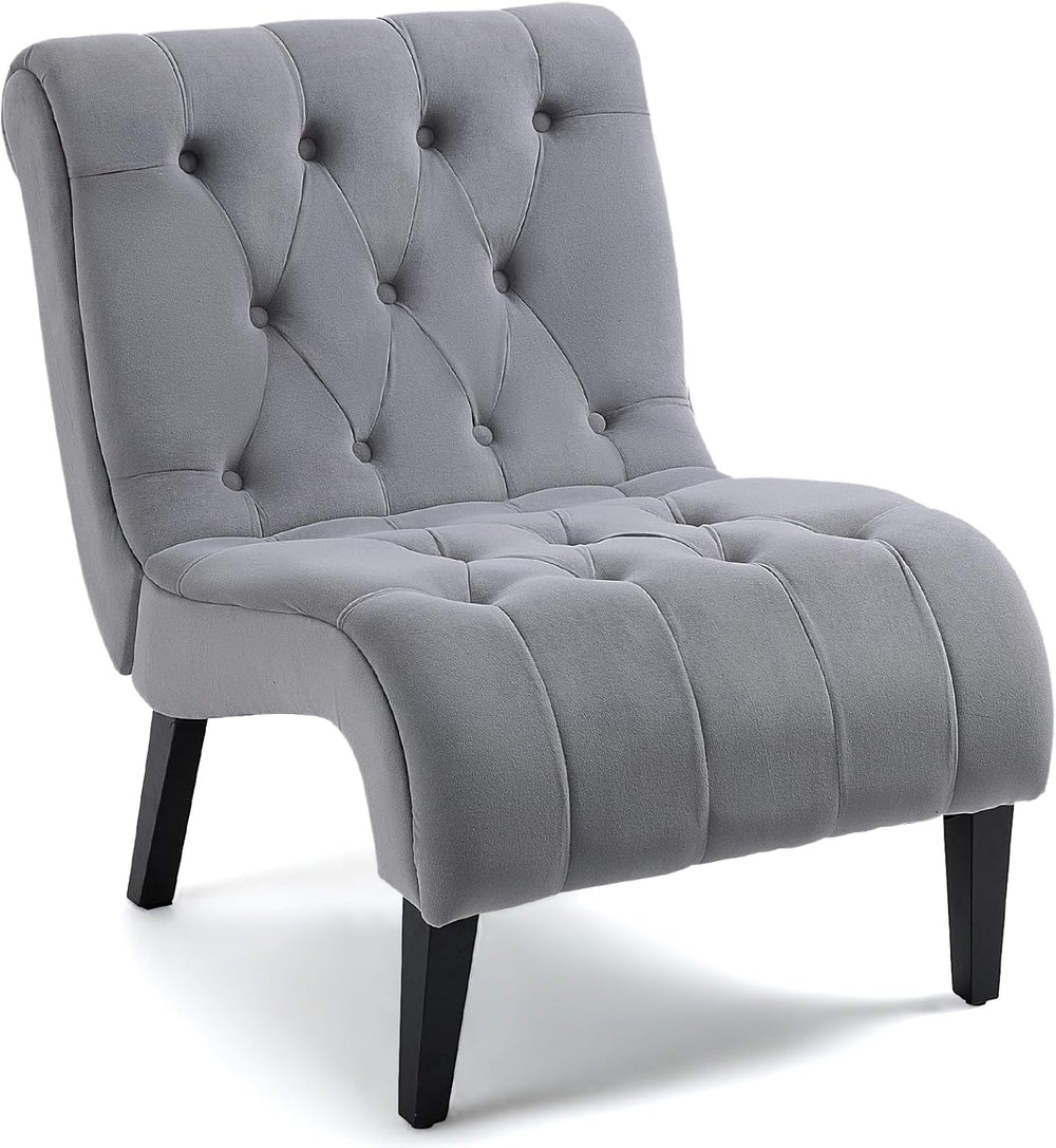 AVAWING Armless Tufted Velvet Accent Chair with Wood Legs, Grey | Soft fade &...