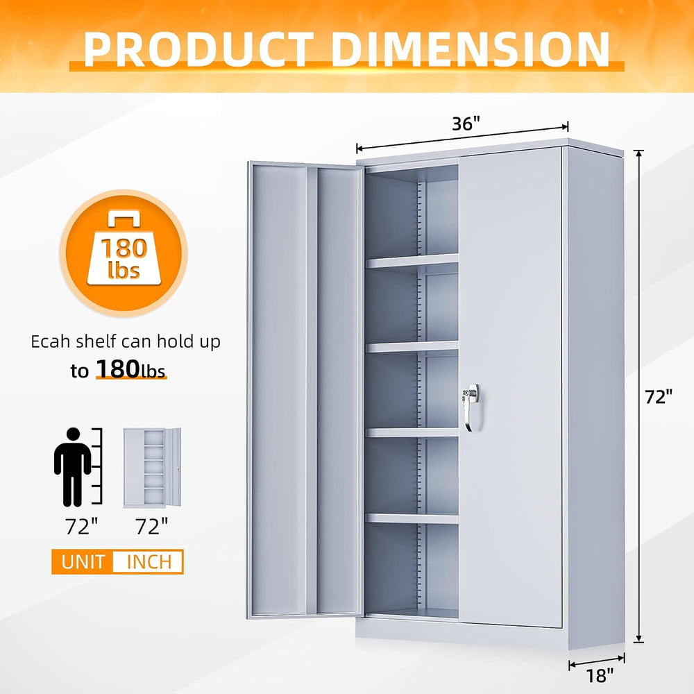 INTERGREAT Metal Storage Cabinets 72” Cement Grey Garage Steel Storage Cabine...