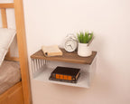Floating Nightstand with White Metal Base, Wooden Top and Sturdy Metal Base, Minimalist Bedside Table, Wall Mounted Shelf, Bedside Shelf (Vancouver)