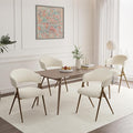 Dining Room Chairs Set of 4, Upholstered Dining Room Chairs, Mid Century Fabric Kitchen Chairs with Curved Backrest and Metal Legs, Beige