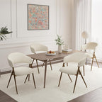 Dining Room Chairs Set of 4, Upholstered Dining Room Chairs, Mid Century Fabric Kitchen Chairs with Curved Backrest and Metal Legs, Beige
