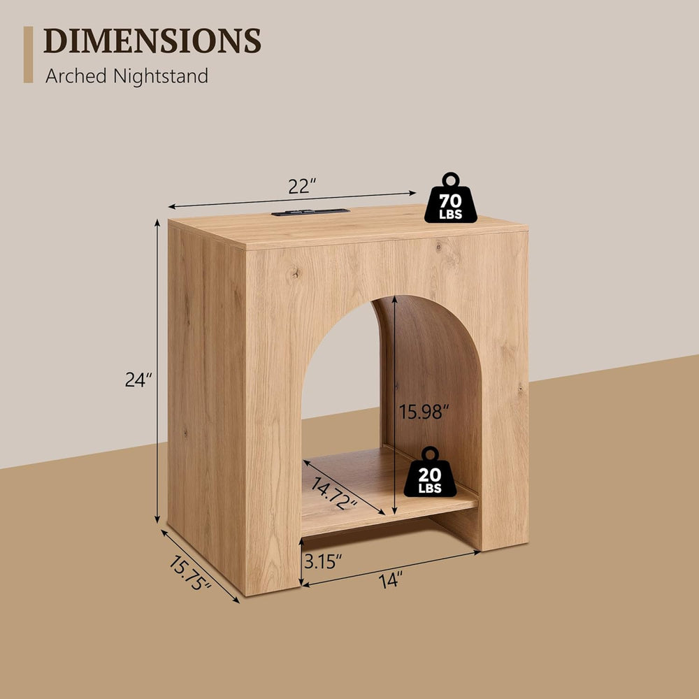 Arched End Table Set of 2 with Type-C Charging Station, 22" Modern Bedro...