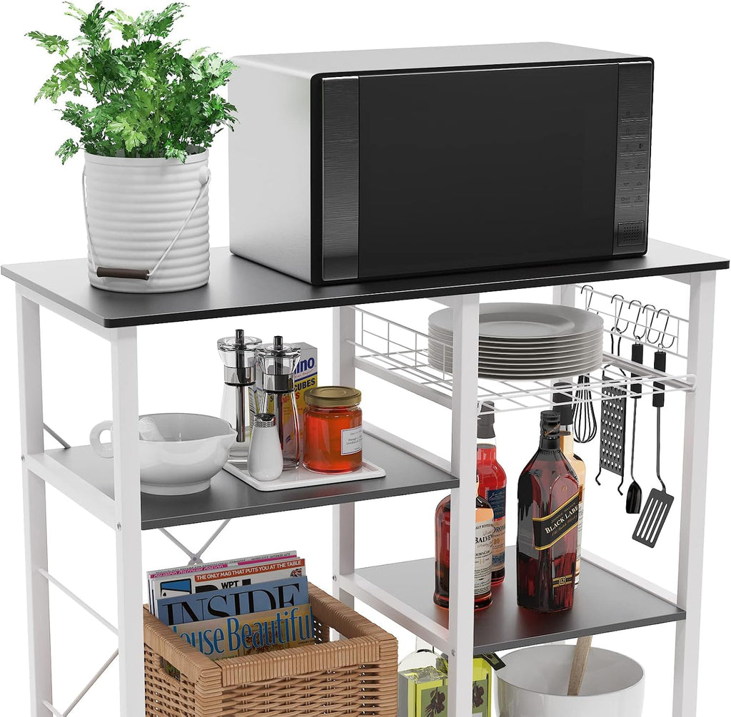 sogesfurniture 3-Tier Kitchen Baker's Rack Utility Shelf Microwave Stand with Storage and Drawer Storage Cart Workstation Shelf,Black BHUS-W5S-BK