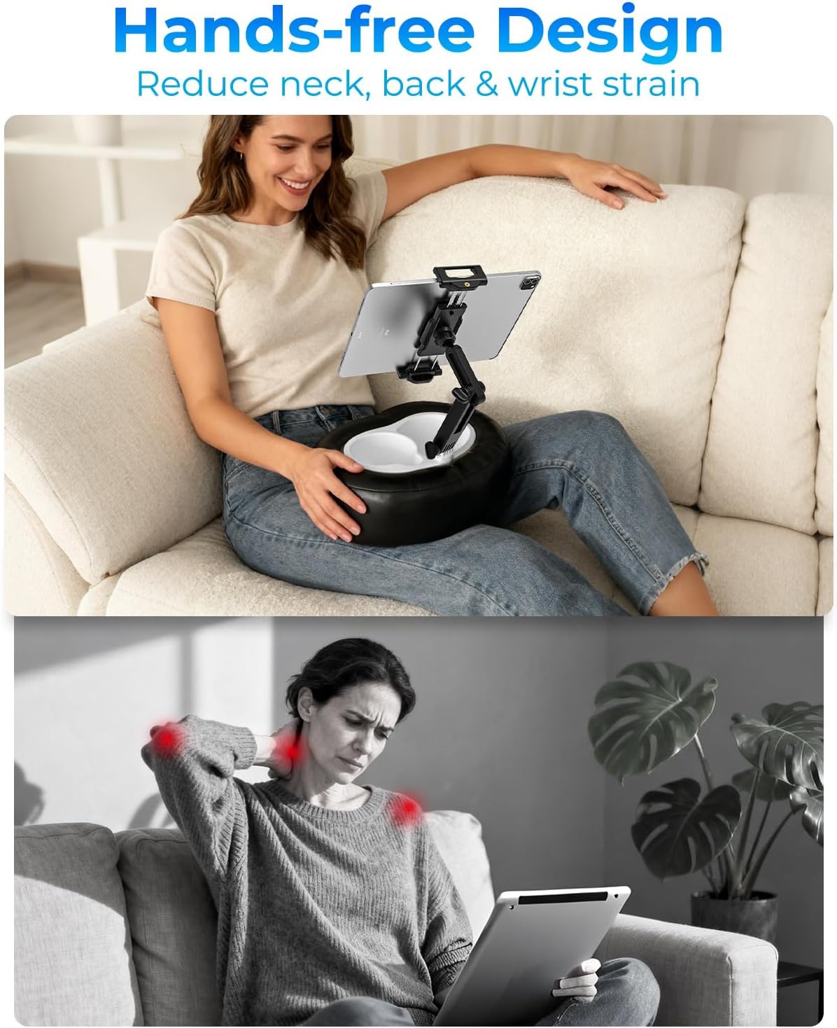 Tablet Pillow Stand with Storage Liner - Leatherette, Stable Support for 6.1-15.6 Inch Devices, Waterproof & Foldable for Sofa/Bed/Floor, Fit Thickness Case for iPad Pro/Air/Mini, Galaxy Tab