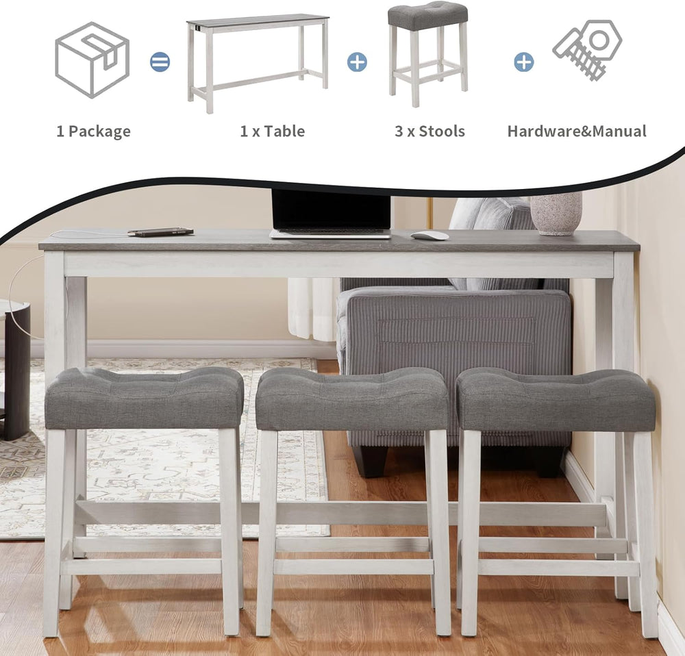 59" Dining Bar Table Set with Power Outlet, Behind Couch Sofa Table with...