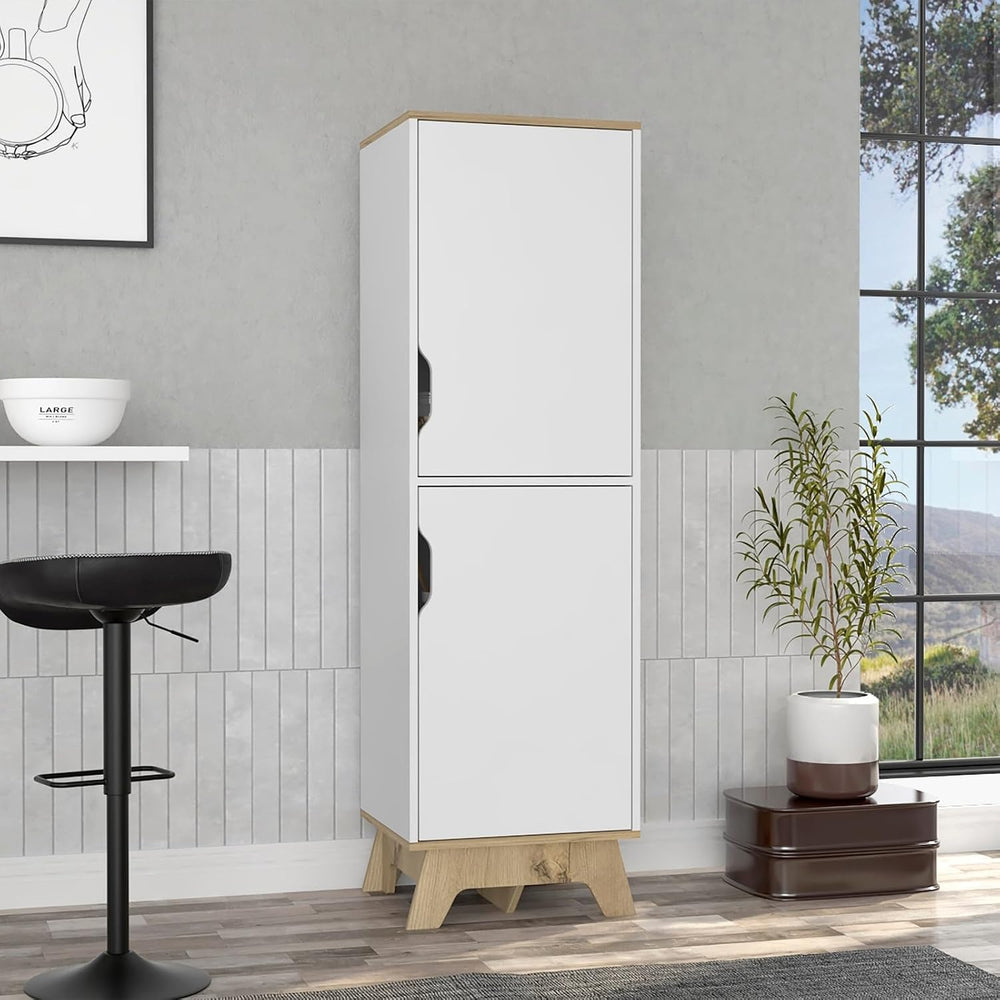 White Kitchen Pantry, Pantry with Four Storage Shelves & Double Doors Cab...