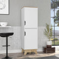 White Kitchen Pantry, Pantry with Four Storage Shelves & Double Doors Cabinets, Static Wooden Base, Easy to Assemble, for Kitchen Storage, 17.7" W×15.7" D×59.3" H
