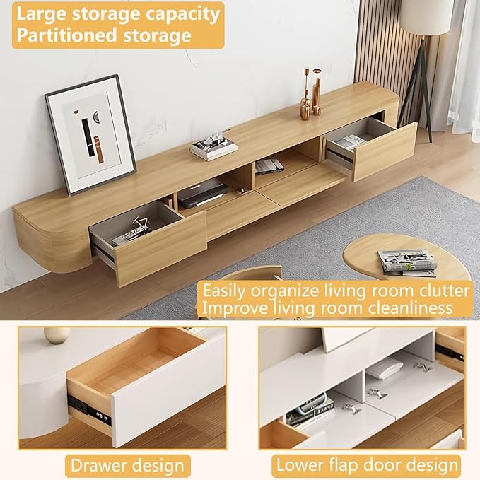 Floating TV Stand with Drawers, Pre-Assembled Wall Mounted TV Console, Modern...