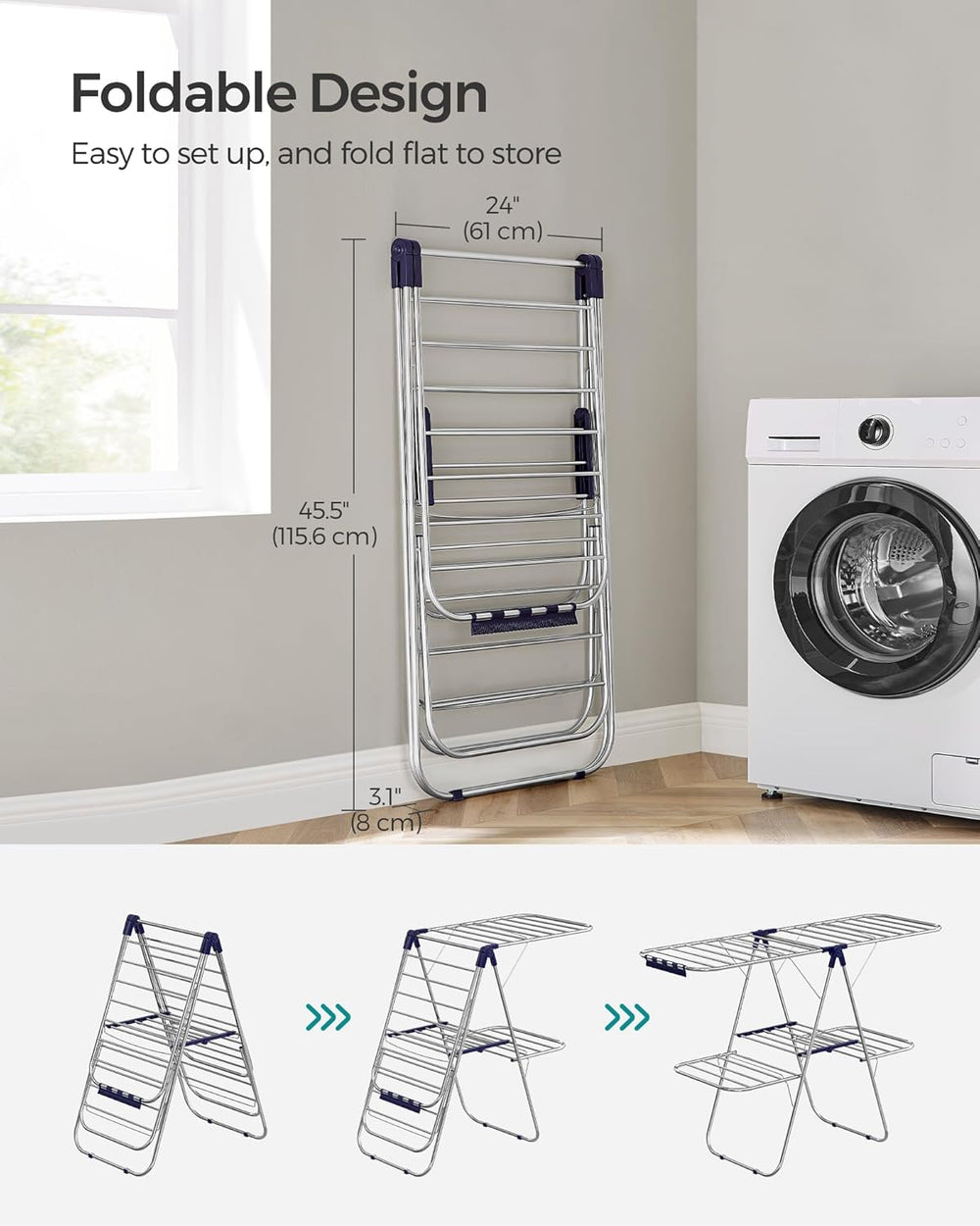 SONGMICS Clothes Drying Rack, Foldable 2-Level Laundry Drying Rack, Free-Stan...