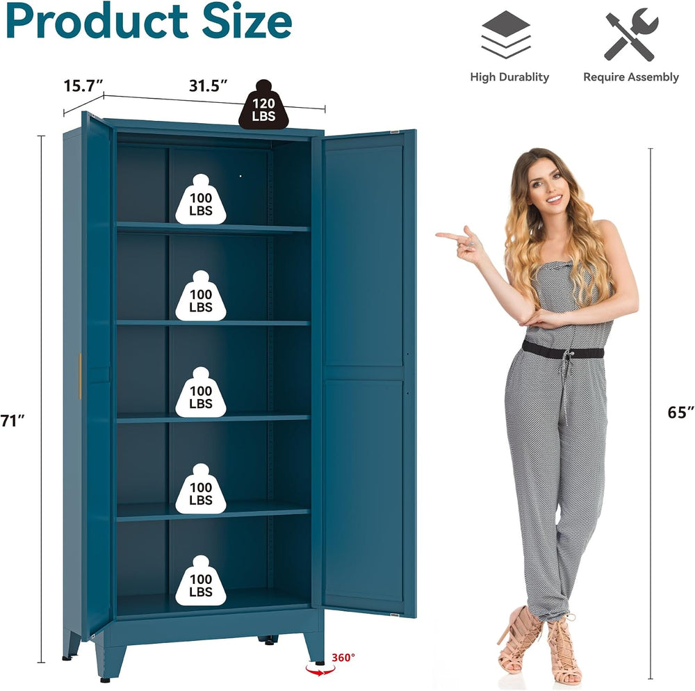 Bevivog Metal Kitchen Pantry Cupboard Cabinet, 71" Blue Storage Cabinets...