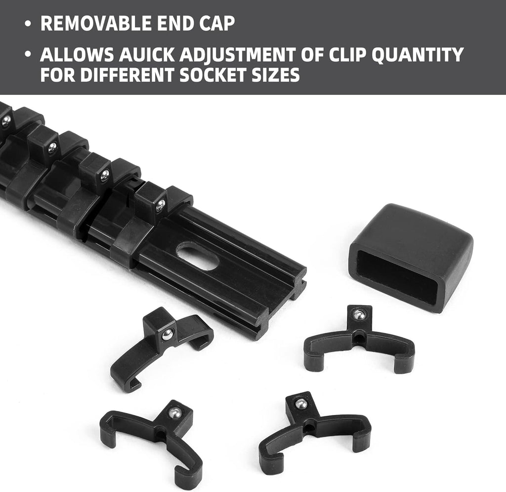 Socket Organizer Drive ABS Tools - Black Socket Holder, Premium Quality 3 Pieces Socket Holders Kit 1/4-Inch x 16 Clips, 3/8-Inch x 15 Clips, 1/2-Inch x 12 Clips(3PC,Black)