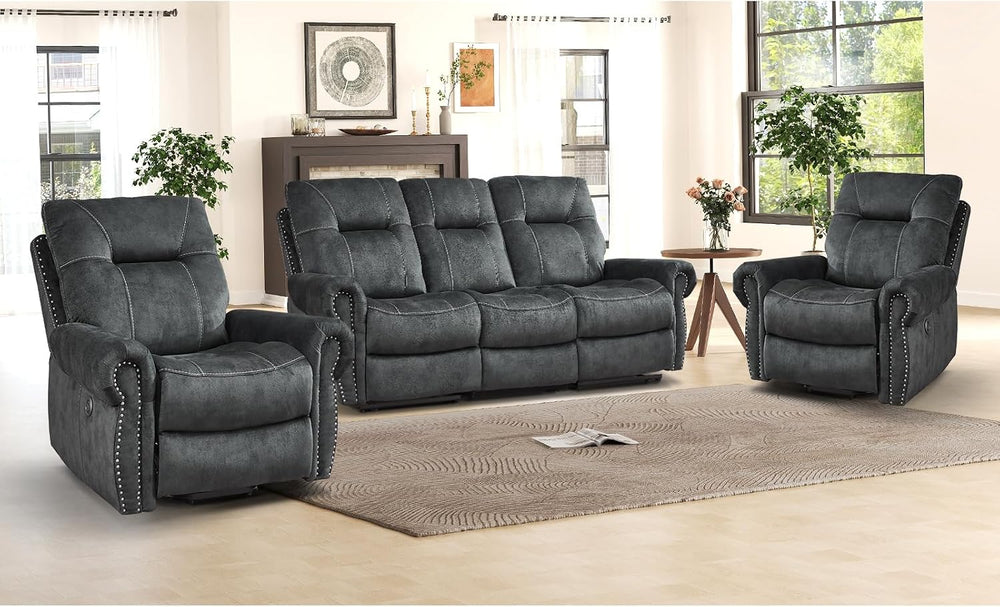 EBELLO 3 Pieces Reclining Couch Furniture Set for Living Room, Double 1 Seat ...