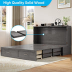 Mjkone Murphy Bed with Folding Mattress, Queen Size Cabinet Bed with USB Charging Station & Large Drawers, Cube Cabinet Beds for Guest Room, Home, Office (Grey)