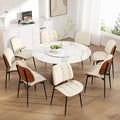 Dining Chairs Set of 8, Mid Century Modern Dining Room Chair with Thick Cushion, Upholstered Faux Leather Kitchen Chairs with Walnut Bentwood Back for Kitchen Dining Room, Beige
