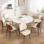 Dining Chairs Set of 6, Mid Century Modern Dining Room Chair with Thick Cushion, Upholstered Faux Leather Kitchen Chairs with Walnut Bentwood Back for Kitchen Dining Room, Beige
